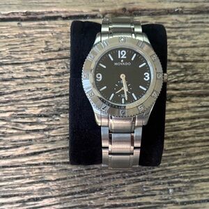 Movado Gentry Sport Silver Watch with Black Dial GREAT CONDITION no box or paper